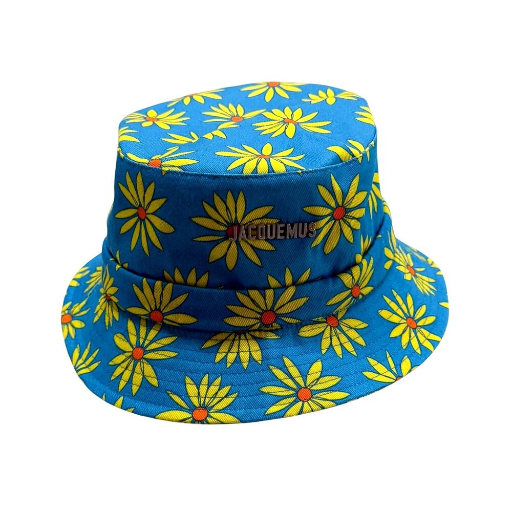 Jacquemus Daisy Bucket Hat Blue Yellow Floral Le Bob Gadjo Size 60 US L XL